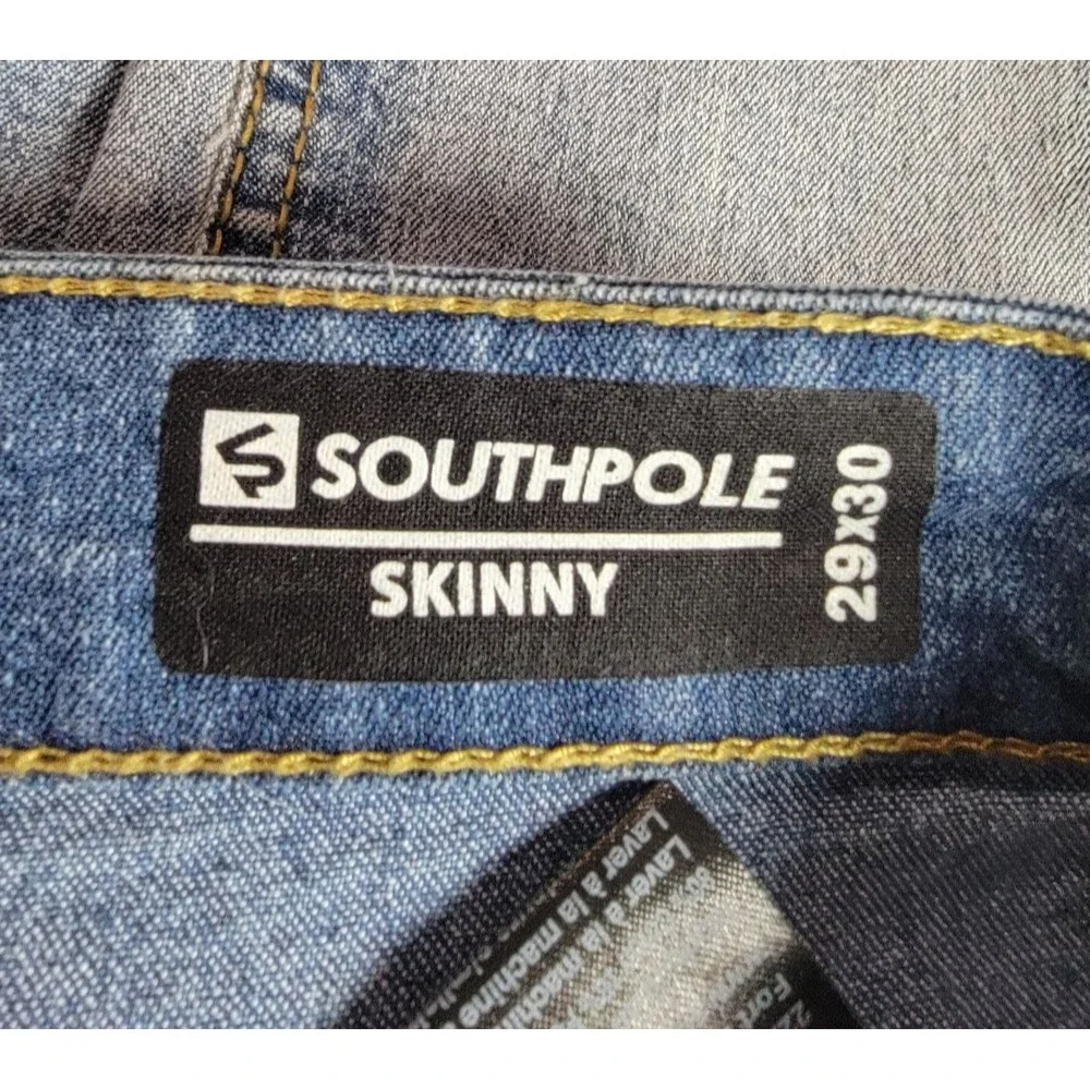 Southpole Skinny Jeans Mens 29x30 Distressed Light Wash Denim Streetwear